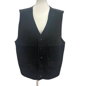 Mario Monetti Mens XL Black 100% Leather Suede Front Sleeveless Button Up Vest